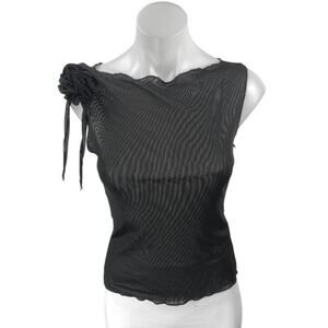 NEW Noisy May Black Mesh Sheer Rose Bow Sleeveless Cami Blouse Tank Top Size XS